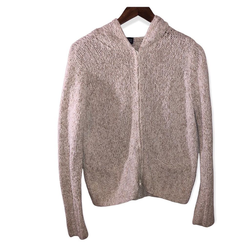 Eileen Fisher Hooded Boucle Zip Cardigan W Pockets Oatmeal/Natural Petite Small